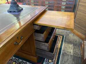 Antique oak pedestal partners desk - 5
