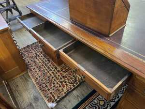 Antique oak pedestal partners desk - 6
