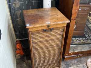 Antique oak tambour front office cabinet - 2
