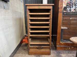 Antique oak tambour front office cabinet - 3