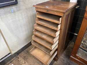 Antique oak tambour front office cabinet - 4