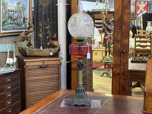 Antique twin burner kerosene lamp