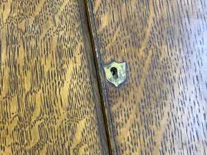 Antique oak desktop stationery compendium with brass fittings - 4