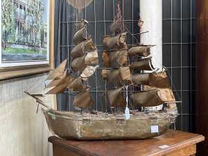 Mid-century nautical folk art copper model ship