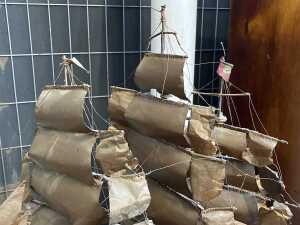 Mid-century nautical folk art copper model ship - 2