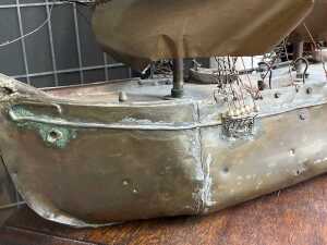 Mid-century nautical folk art copper model ship - 3