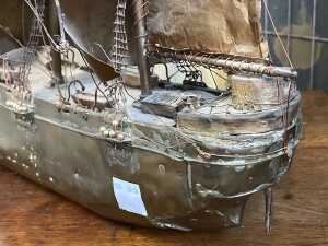 Mid-century nautical folk art copper model ship - 4