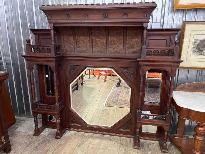 Victorian Aesthetic Movement mahogany overmantel mirror