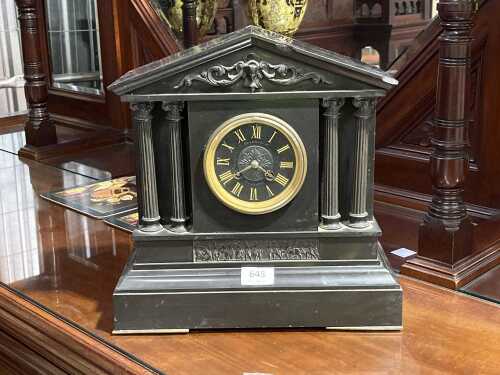Antique French slate mantel clock, retailed by Drummond & Co. Melbourne
