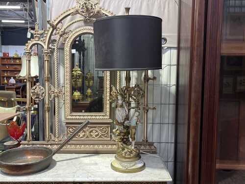 Vintage painted and gilt spelter figural table lamp
