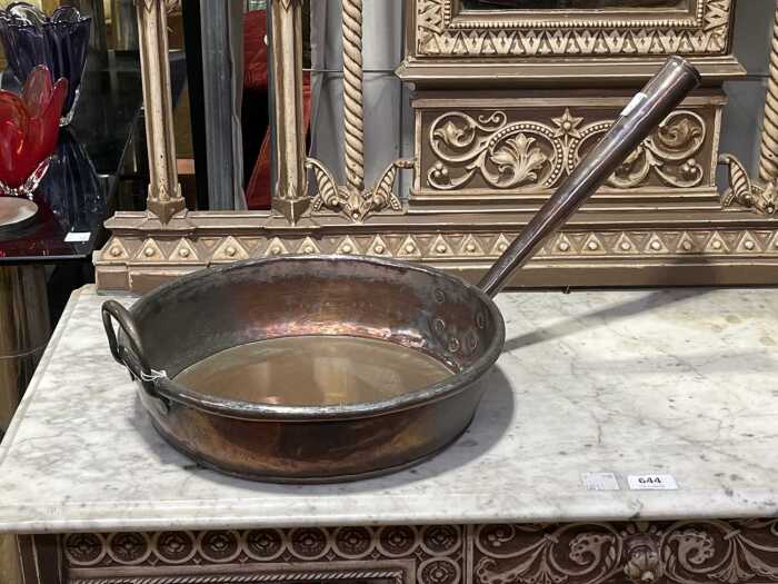 Antique copper two-handled deep saucepan