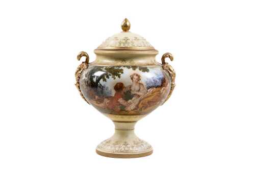 Antique European gilded porcelain twin-handled urn