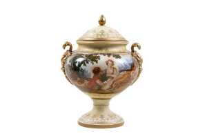 Antique European gilded porcelain twin-handled urn