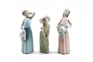Three Lladro porcelain girl figures