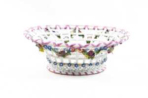 Antique Meissen porcelain hand-painted floral open weave basket
