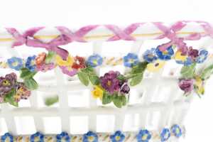 Antique Meissen porcelain hand-painted floral open weave basket - 2