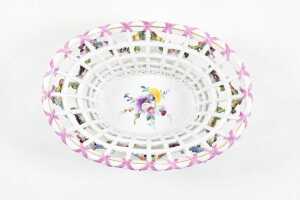 Antique Meissen porcelain hand-painted floral open weave basket - 3