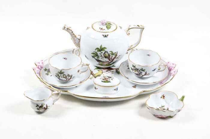 Herend hand painted porcelain tea setting for two