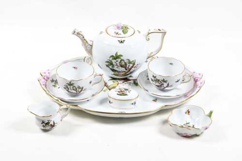 Herend hand painted porcelain tea setting for two