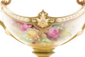 Antique Royal Worcester Hadley Ware porcelain twin handled vase, 1911 - 2