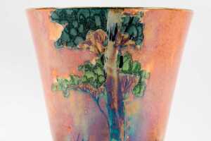 Carlton Ware 'Rabbits at Dusk' lustre porcelain conical vase with hooped design to base - 2