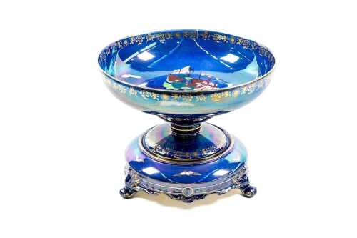Antique Crown Devon Lustrine hand-painted ceramic comport on stand