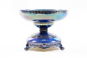 Antique Crown Devon Lustrine hand-painted ceramic comport on stand - 2