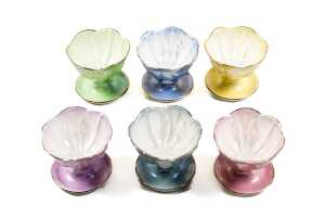 Set of six antique Maling lustre ceramic floral form dessert bowls