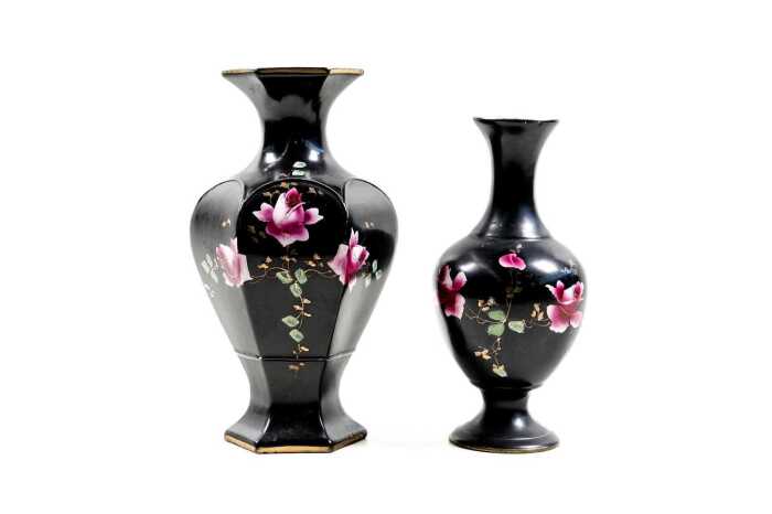Two antique Blythe ceramic hand-painted vases