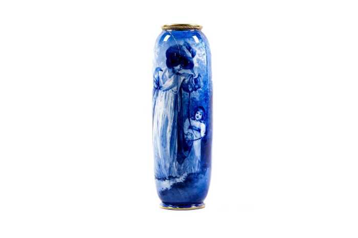 Antique Royal Doulton 'Blue Children' series porcelain vase, c.1890-1915