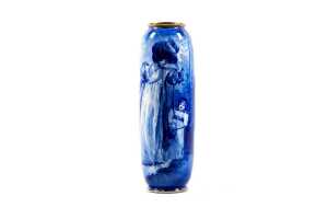Antique Royal Doulton 'Blue Children' series porcelain vase, c.1890-1915