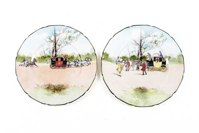 Two Royal Doulton Blue Sky 'Coaching Days' Seriesware porcelain plates