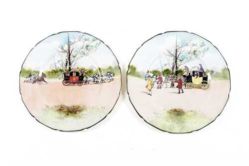 Two Royal Doulton Blue Sky 'Coaching Days' Seriesware porcelain plates