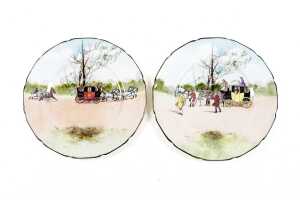 Two Royal Doulton Blue Sky 'Coaching Days' Seriesware porcelain plates