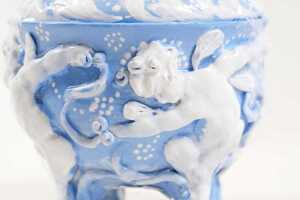 Gwen Watson, bulbous earthenware footed canister - 2