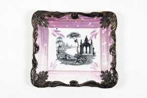 Antique Sunderland pink lustreware ceramic wall plaque, c. 1850