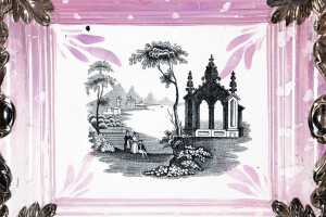 Antique Sunderland pink lustreware ceramic wall plaque, c. 1850 - 2