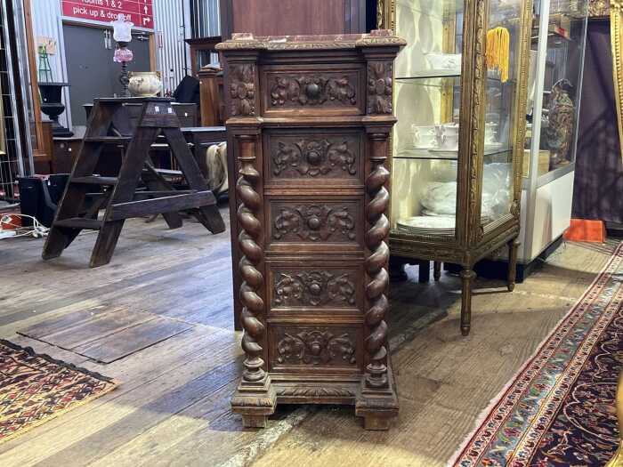 Antique French oak inverted breakfront bedside chest