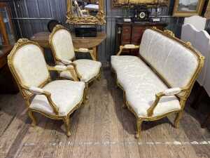 French Louis XV style three piece lounge suite