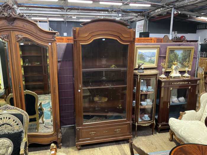 Antique French walnut bookcase or display cabinet