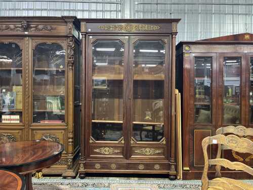 Antique French style walnut bookcase or display cabinet