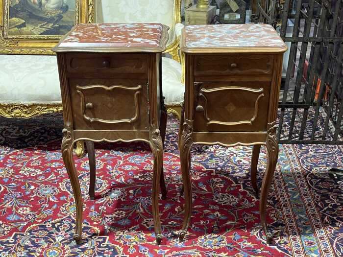 Pair of French walnut bedside tables