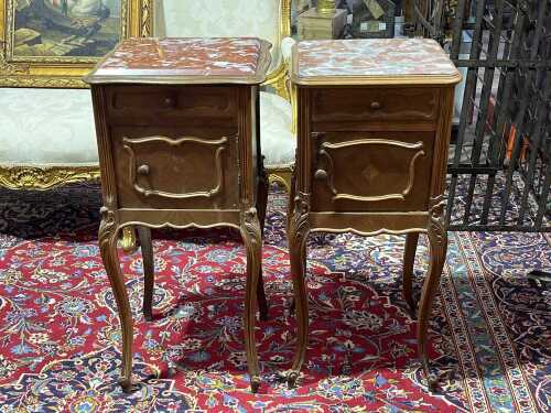 Pair of French walnut bedside tables