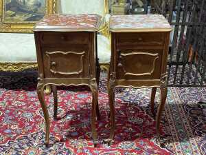 Pair of French walnut bedside tables