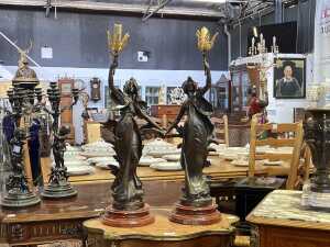 Pair of Art Nouveau bronze figural lamps after Auguste Moreau