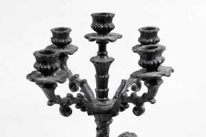 Pair of reproduction French Baroque cast metal cherub candelabra - 2