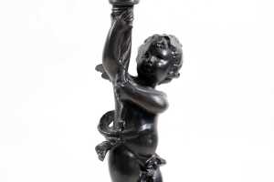 Pair of reproduction French Baroque cast metal cherub candelabra - 3