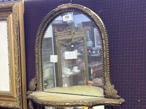 Antique gilt gesso mirror backed two tier wall shelf - 2