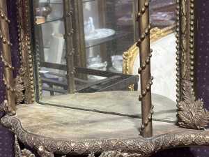 Antique gilt gesso mirror backed two tier wall shelf - 3