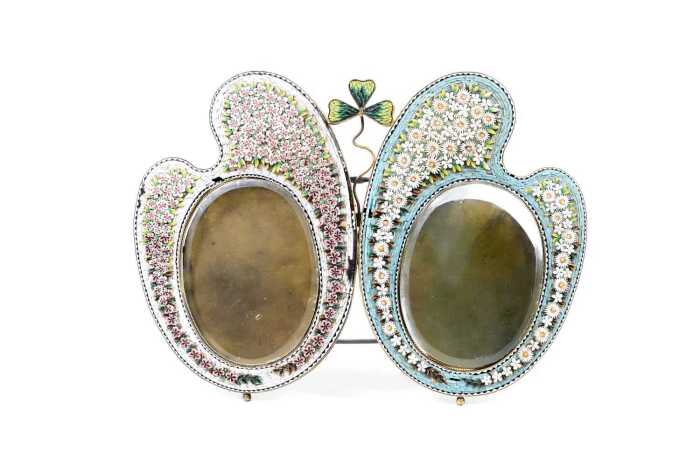 Antique Italian micro-mosaic double picture frame
